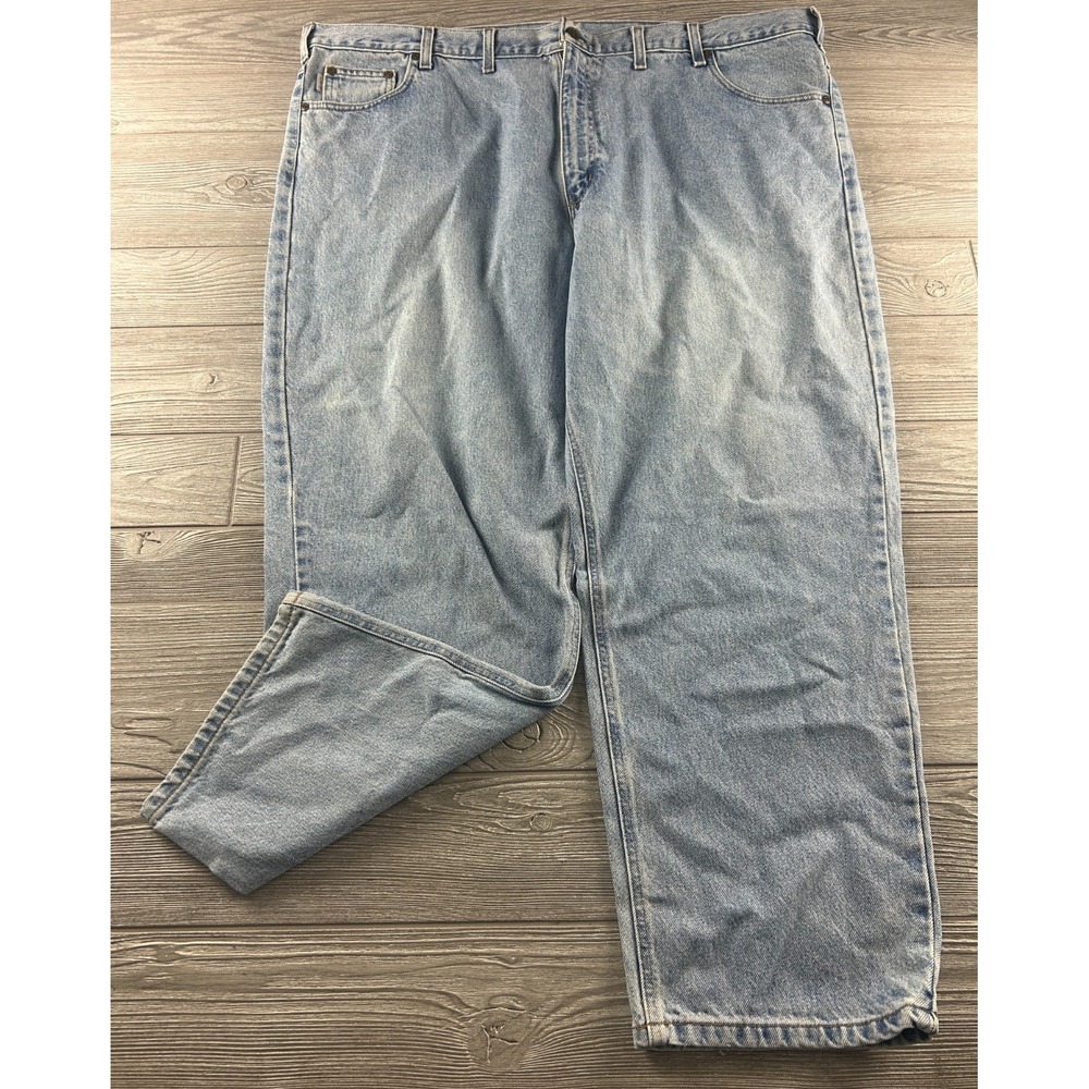 Carhartt Jeans Mens Blue Straight Tapered Leg Light Wash Workwear 46x30